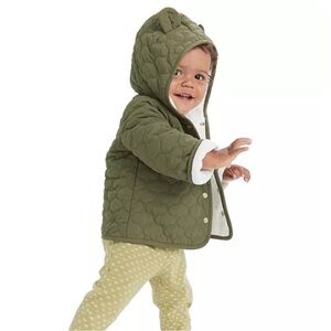 First Impressions Baby Quilted Hooded Jacket w/ Bear Ears – 12–18M, Olive Green